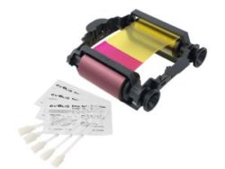 VBDG204EU YMCKO 100 shot ribbon with Cleaning Kit. For Evolis Badgy.