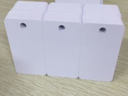 3 Up Key Tags, 500 per box.  30 mil, CR80, perforated and punched.