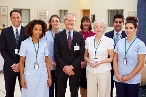 Hospital staff wearing ID Badges